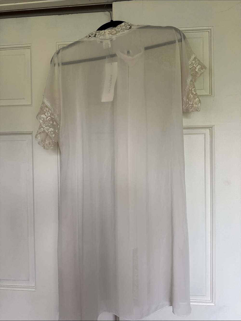 Dior Cream Lace-Trim Sheer Chiffon Robe - Picture 6 of 7